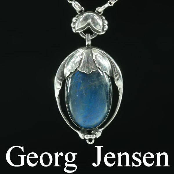 Original silver Georg Jensen pendant design no. 54 with labradorite. Early period!